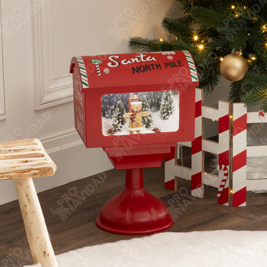 Escena Navideña Buzón Gingerbread 4 LEDs | Movimiento Nieve