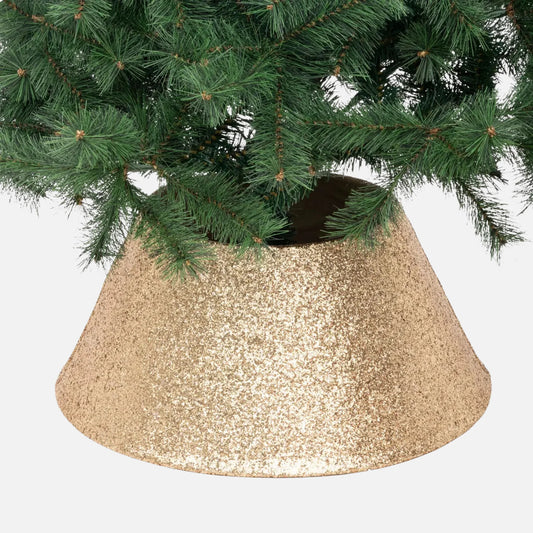 Pie de Pino "Goldine" ø56cm - Cubre Pie para árbol, de Poliéster de Glitter Dorado