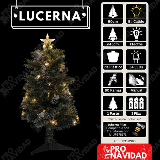 Árbol de Navidad "LUCERNA" - Árbol con Luz de Fibra Óptica Cálida- 34 LEDs | 90cm | 80 Puntas