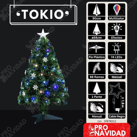 Árbol de Navidad "TOKIO" - Árbol con Luz de Fibra Óptica Multicolor - 74 LEDs | 90cm | 88 Puntas